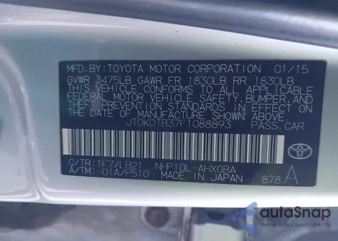 2015 Toyota Prius C Four from USA, damaged, VIN JTDKDTB37F1088893